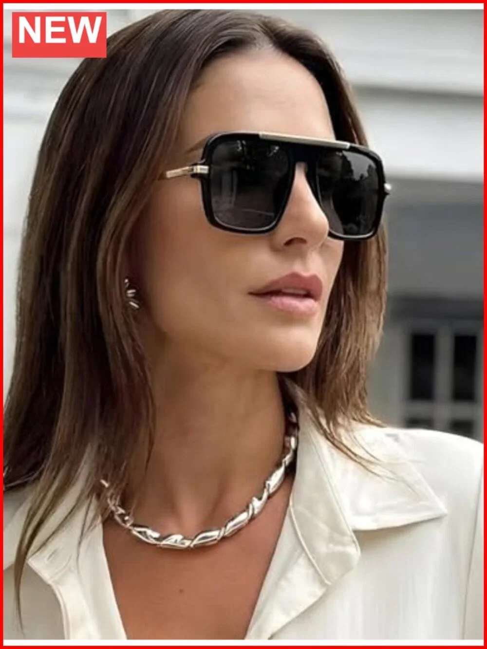 Retro Square Aviator Sunglasses UV400 Protection Metal Frame Unisex